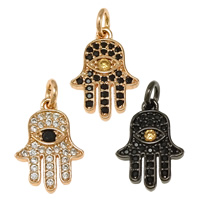 Cubic Zirconia Micro Pave Brass Pendant, Hamsa, plated, Islamic jewelry & micro pave cubic zirconia, more colors for choice, nickel, lead & cadmium free, 11x16x1.50mm, Hole:Approx 3mm, 10PCs/Lot, Sold By Lot
