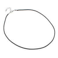 Módní náhrdelník kabel, PU, slitina zinku Karabinky, s 2lnch extender řetězce, platinové barvy á, černý, 2mm, Délka Cca 17 inch, 100přediva/Lot, Prodáno By Lot