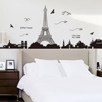 Wall Stickers, PVC-plast, Eiffeltornet, vidhäftande & med bokstaven mönster, 1850x700mm, 10Satser/Lot, Säljs av Lot