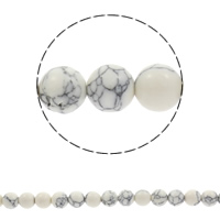 Synthetische Türkis Perle, rund, weiß, Bohrung:ca. 1mm, verkauft per ca. 15.5 ZollInch Strang