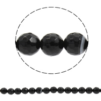 Natürliche Streifen Achat Perlen, rund, synthetisch, verschiedene Größen vorhanden & facettierte, schwarz, Bohrung:ca. 1mm, verkauft per ca. 15.5 ZollInch Strang