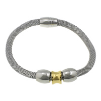 Stainless Steel Mesh Bracelet, plated, two tone, 10x10.5mm, 7x10mm, 5mm, 14x9mm, Length:Approx 8.5 Inch, 5Strands/Lot, Sold By Lot