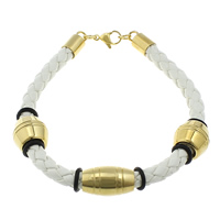 Bracelets cordon PU, acier inoxydable, avec cuir PU & silicone, Placage de couleur d'or, blanc, 18x10.5mm, 6mm, Longueur:Environ 8.5 pouce, 5Strandstoron/lot, Vendu par lot