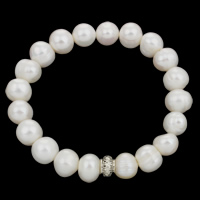 Bracelet en perles de culture d'eau douce, perle d'eau douce cultivée, avec laiton, pomme de terre, naturel, blanc, 10mm, Vendu par Environ 7 pouce brin