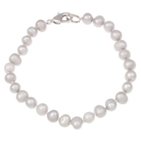 Sladkovodní perlový náramek, Sladkovodní Pearl, mosaz spona, Brambor, různé styly pro výběr, šedá, 6-7mm, Prodáno za Cca 7.5 inch Strand