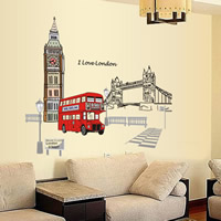 Wall Stickers & Decals, PVC Plastic, Building, adhesive & with letter pattern, 600x900mm, 15Sets/Lot, Sold By Lot