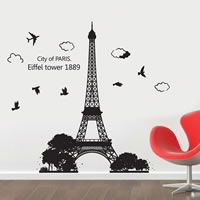 Wall Stickers & Decals, PVC Plastic, Eiffel Tower, adhesive & with letter pattern, 1320x1320mm, 10Sets/Lot, Sold By Lot