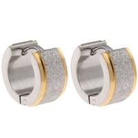 Stainless Steel Huggie Hoop Earring, plated, two tone & stardust, 13x12x6mm, 12Pairs/Bag, Sold By Bag