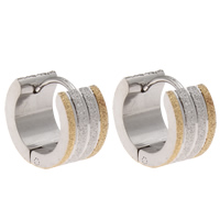 Stainless Steel Huggie Hoop Earring, plated, two tone & stardust, 13x12x7mm, 12Pairs/Bag, Sold By Bag