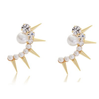 Zinc Alloy Stud Earring stainless steel post pin Spike gold color plated with plastic pearl & with rhinestone nickel lead & cadmium free Sold By Pair