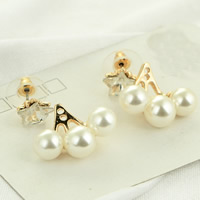 Zinc Alloy Split Earring with ABS Plastic Pearl & Glass stainless steel post pin gold color plated nickel lead & cadmium free Sold By Pair