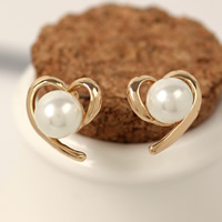 Zinc Alloy Stud Earring with ABS Plastic Pearl stainless steel post pin Heart gold color plated nickel lead & cadmium free Sold By Pair