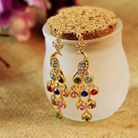 Zinc Alloy Drop Earring brass earring hook Peacock gold color plated with rhinestone nickel lead & cadmium free Sold By Pair