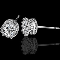 Cubic Zircon (CZ) Stud Earring, Tibetan Style, stainless steel post pin, Flat Round, silver color plated, with cubic zirconia, nickel, lead & cadmium free, 7mm, Sold By Pair