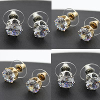 Cubic Zircon (CZ) Stud Earring, Tibetan Style, with plastic earnut, stainless steel post pin, Flat Round, plated, with cubic zirconia, more colors for choice, nickel, lead & cadmium free, 8mm, Sold By Pair