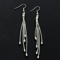 Fashion Fringe Earrings, Brass, platinum color plated, nickel, lead & cadmium free, 100mm, Sold By Pair