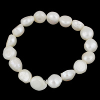 Freshwater Kulturperler Pearl Bracelet, Ferskvandsperle, Barok, naturlig, hvid, 10-11mm, Solgt Per Ca. 7.5 inch Strand