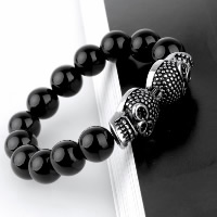 Men Bracelet Titanium Steel with Black Agate Skull natural for man & blacken 15.50mm Length Approx 8.2 Inch Sold By Lot