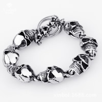 Titanium Steel Bracelet, Skull, for man & blacken, 12.50mm, Length:Approx 8.2 Inch, 3Strands/Lot, Sold By Lot