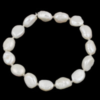 Freshwater Kulturperler Pearl Bracelet, Ferskvandsperle, med Glas Seed Beads, Barok, naturlig, hvid, 10-11mm, Solgt Per Ca. 7.5 inch Strand