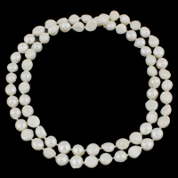 Пресноводные перлы ожерелье цепи свитера, Пресноводные жемчуги, с Стеклянный бисер, Стиль Барокко, натуральный, различной длины для выбора, белый, 10-11mm, продается Strand