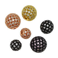 Cubic Zirconia Micro Pave Brass Beads Round plated & micro pave cubic zirconia & hollow nickel lead & cadmium free Approx 2mm Sold By Lot