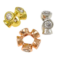 Cubic Zirconia Micro Pave Brass Beads, Flower, plated, micro pave cubic zirconia, more colors for choice, nickel, lead & cadmium free, 5x11mm, Hole:Approx 5.5mm, 10PCs/Lot, Sold By Lot
