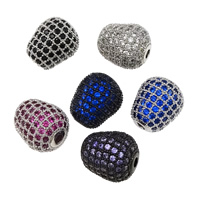 Perles cubes en laiton zircon Micro Pave, ovale, Placage, pavé de micro zircon, plus de couleurs à choisir, protéger l'environnement, sans nickel, plomb et cadmium, 10x12mm, Trou:Environ 2mm, 10PC/lot, Vendu par lot