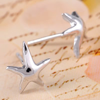 Brass Stud Earring, with plastic earnut, Starfish, real silver plated, 8x8mm, Sold By Pair