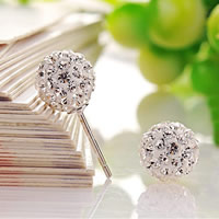 Rhinestone Earring Clay Pave sterling silver post pin Round 8mm Sold By Bag