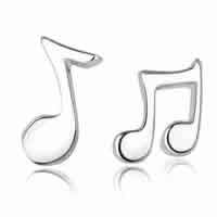 Asymmetric Earrings, Brass, with plastic earnut, Music Note, real silver plated, 7x7mm, Sold By Pair