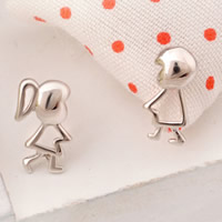 Asymmetric Earrings Brass with plastic earnut Couple real silver plated Sold By Pair