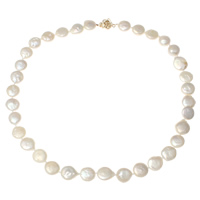 Natural Freshwater Pearl Necklace brass clasp Coin  white 10-11mm Sold By Strand