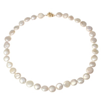 Natural Freshwater Pearl Necklace, brass clasp, Coin, different length for choice & different styles for choice, white, 10-11mm, Sold By Strand