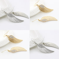 Zinc Alloy Drop Earring brass earring hook Wing Shape plated with rhinestone nickel lead & cadmium free Sold By Pair