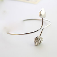 Zinc Alloy Cuff Bangle Heart silver color plated with rhinestone nickel lead & cadmium free 78mm Inner Approx 70mm Length Approx 8.5 Inch Sold By PC