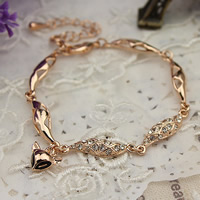 Tibetan Style Bracelet, with 5cm extender chain, Fox, rose gold color plated, with rhinestone, nickel, lead & cadmium free, 155mm, Sold Per Approx 6 Inch Strand