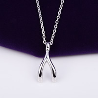Zinc Alloy Jewelry Necklace with iron chain with 5cm extender chain Wishbone silver color plated oval chain nickel lead & cadmium free Sold Per Approx 18.5 Inch Strand