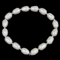 Freshwater Kulturperler Pearl Bracelet, Ferskvandsperle, med Glas Seed Beads, Ris, naturlig, hvid, 7-8mm, Solgt Per Ca. 7.5 inch Strand