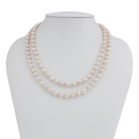 Пресноводные перлы ожерелье цепи свитера, Пресноводные жемчуги, с Стеклянный бисер, Форма картофеля, натуральный, различной длины для выбора, розовый, 7-8mm, продается Strand