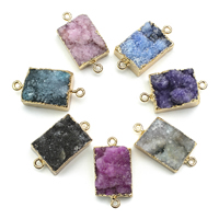 Druzy Connector, Ice Quartz Agate, with iron bail, Rectangle, gold color plated, druzy style & 1/1 loop, more colors for choice, 31x15x11-30x17x15mm, Hole:Approx 2mm, 10PCs/Bag, Sold By Bag