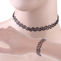 plastique Parures de bijoux tatouage, Bracelet & collier, avec perles de rocaille en verre, noire, 15mm, Longueur:Environ 5.5 pouce, Environ 11 pouce, Vendu par fixé
