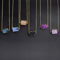 Druzy Necklace, Ice Quartz Agate, with Iron, Rectangle, gold color plated, natural & druzy style & oval chain, more colors for choice, 31x15x11mm-30x17x15mm, Sold Per Approx 18 Inch Strand