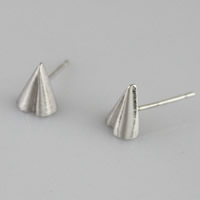 Brass Stud Earring, with plastic earnut, Conical, real silver plated, 8.5x6mm, Sold By Pair