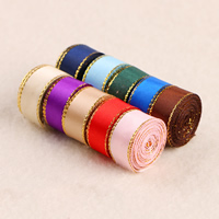 Satin Ribbon, with gold vein, mixed colors, 9mm, 100Strands/Bag, 1m/Strand, Sold By Bag