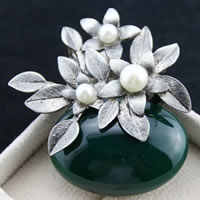 Resin Brooch, Tibetan Style, with ABS Plastic Pearl & Resin, Flower, platinum color plated, can be used as brooch or pendant & blacken, nickel, lead & cadmium free, 60x55mm, 3PCs/Bag, Sold By Bag