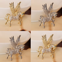 Rhinestone Brooch, Tibetan Style, Horse, plated, with rhinestone, more colors for choice, nickel, lead & cadmium free, 42x45mm, Sold By PC