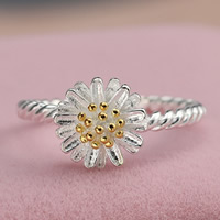 metal anillo, Flor, chapado en plata real, 2-tono, 5-8mm, tamaño:5, Vendido por UD