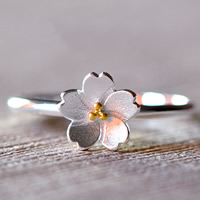 Brass Finger Ring, Flower, real silver plated, two tone, 5-7mm, US Ring Size:5, Sold By PC