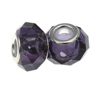 European Crystal Beads, Rondelle, sterling silver double core without troll, Lt Amethyst, 14x9mm, Hole:Approx 5mm, 20PCs/Bag, Sold By Bag